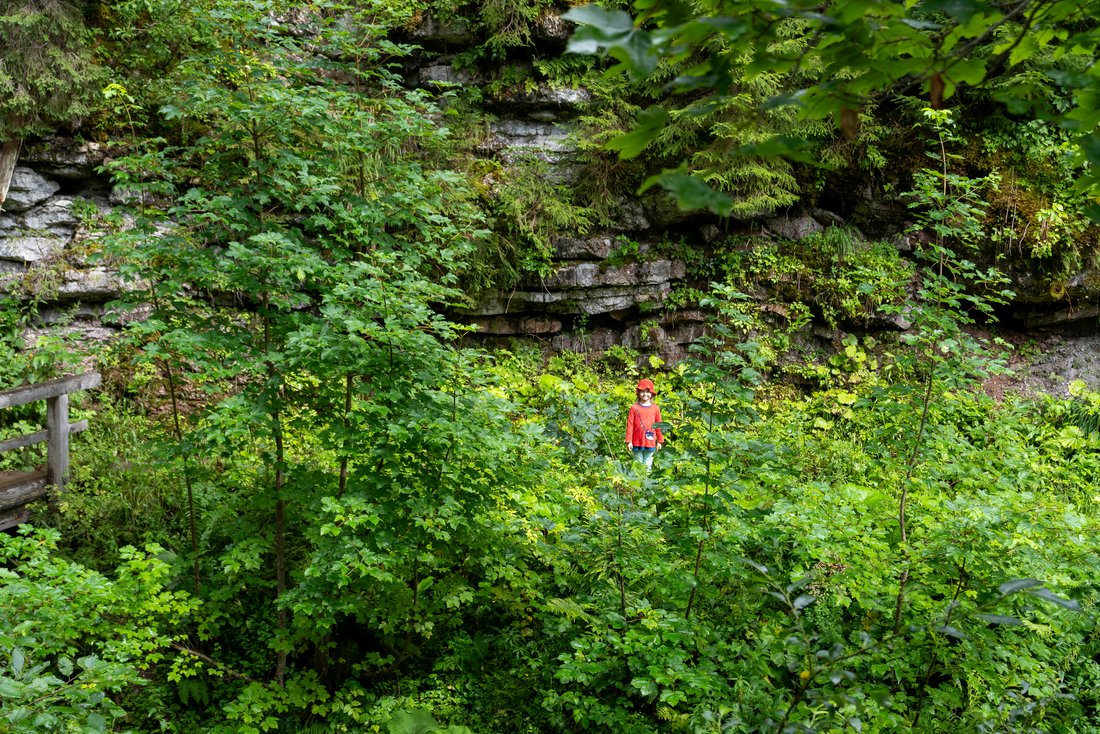 Kleines Mädchen bei Wandern 